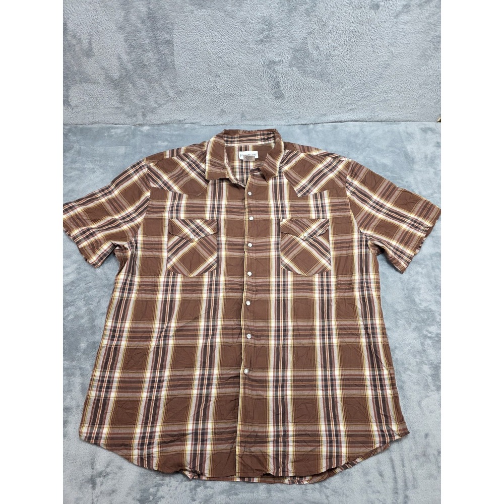 John Blair Western Plaid Pearl‎ Snap Button Down Shirt Mens Sz 2X Brown SS